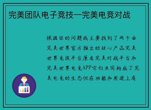 完美团队电子竞技—完美电竞对战